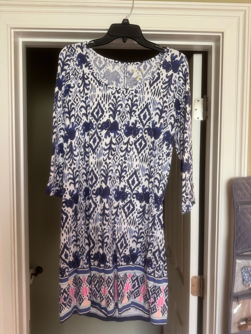 Lilly Pulitzer Blue and White Printed Tunic with Pink Trim